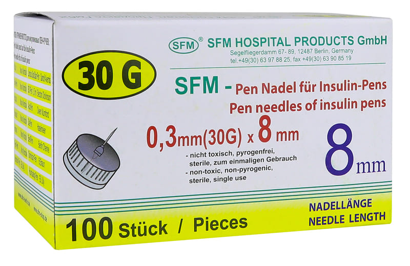 SFM Игла для шприц-ручек 30G  0,30 х 8 мм № 100