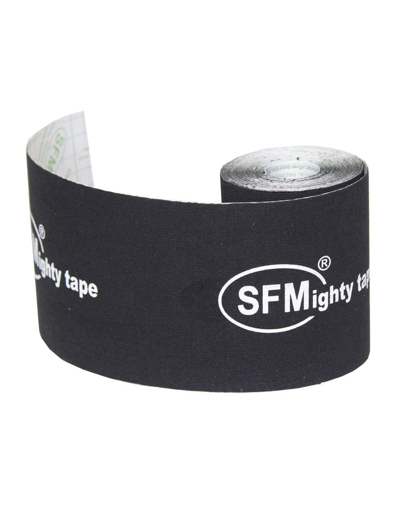 Лента кинезиологическая SFM-Plaster, на хлопковой основе, 10см Х 500см, черного цвета, в диспенсере, с логотипом