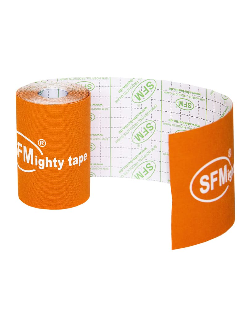 Лента кинезиологическая SFM-Plaster, на хлопковой основе, 10см Х 500см, оранжевого цвета, в диспенсере, с логотипом