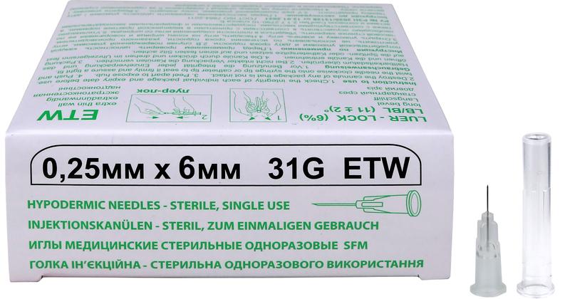 Иглы медицинские стерильные одноразовые SFM  0,25мм х 6 мм 31G ETW №50
