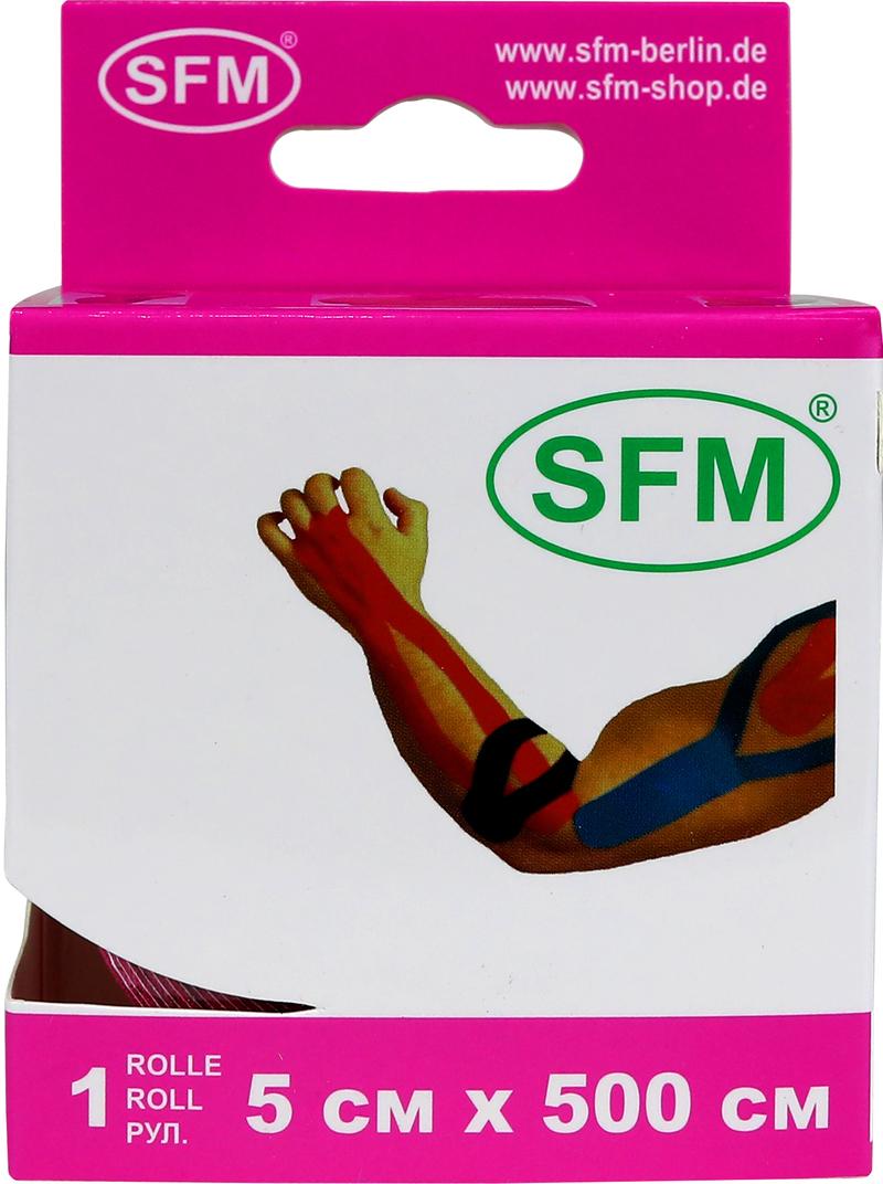 Лента кинезиологическая SFM-Plaster, на хлопковой основе, 5см Х 500см,  розового цвета, в диспенсере