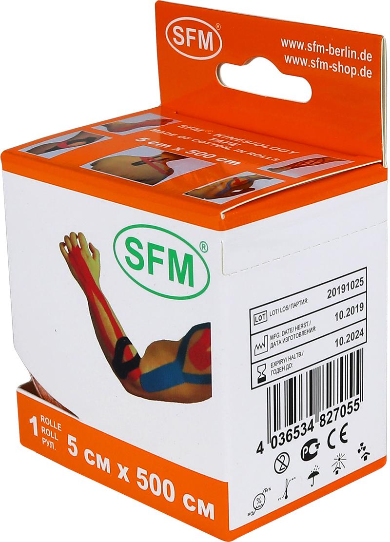 Лента кинезиологическая SFM-Plaster, на хлопковой основе, 5см Х 500см,  оранжевого цвета, в диспенсере