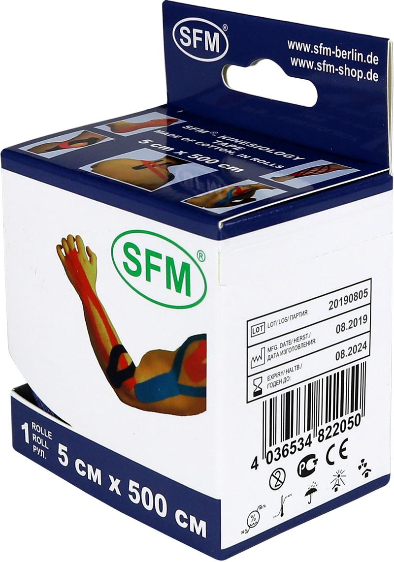 Лента кинезиологическая SFM-Plaster, на хлопковой основе, 5см Х 500см,  синего цвета, в диспенсере