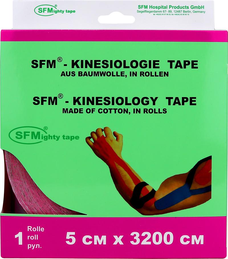 Лента кинезиологическая SFM-Plaster, на хлопковой основе, 5см Х 3200см, розового цвета, в диспенсере, с логотипом