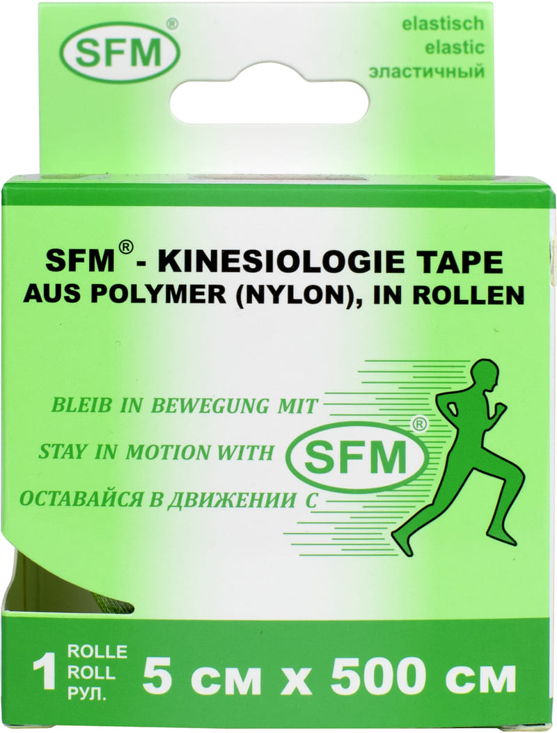 Лента кинезиологическая SFM-Plaster, на полимерной основе (нейлон), 5см Х 500см,    зелёного цвета, в диспенсере