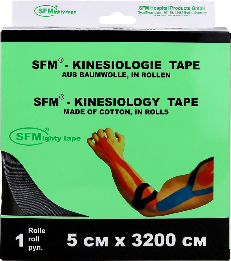 Лента кинезиологическая SFM-Plaster, на хлопковой основе, 5см Х 3200см, черного цвета, в диспенсере, с логотипом