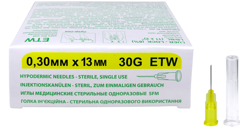 Иглы медицинские стерильные одноразовые SFM 0,30мм х 13 мм 30G ETW №50