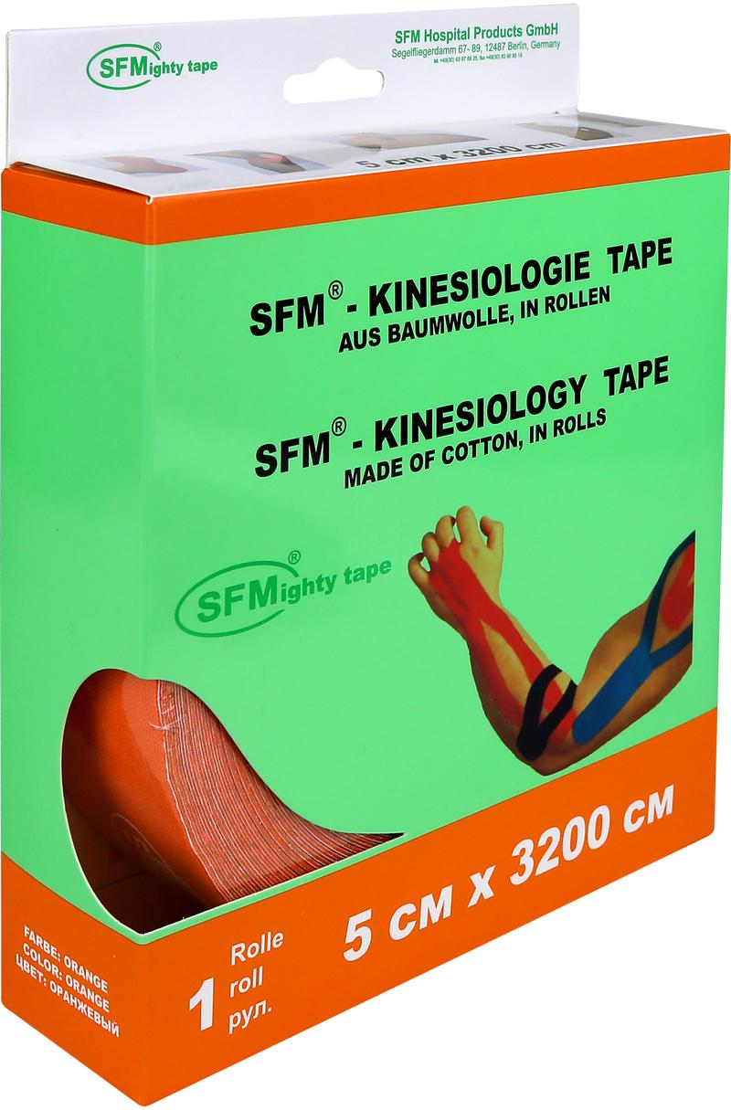 Лента кинезиологическая SFM-Plaster, на хлопковой основе, 5см Х 3200см, оранжевого цвета, в диспенсере, с логотипом