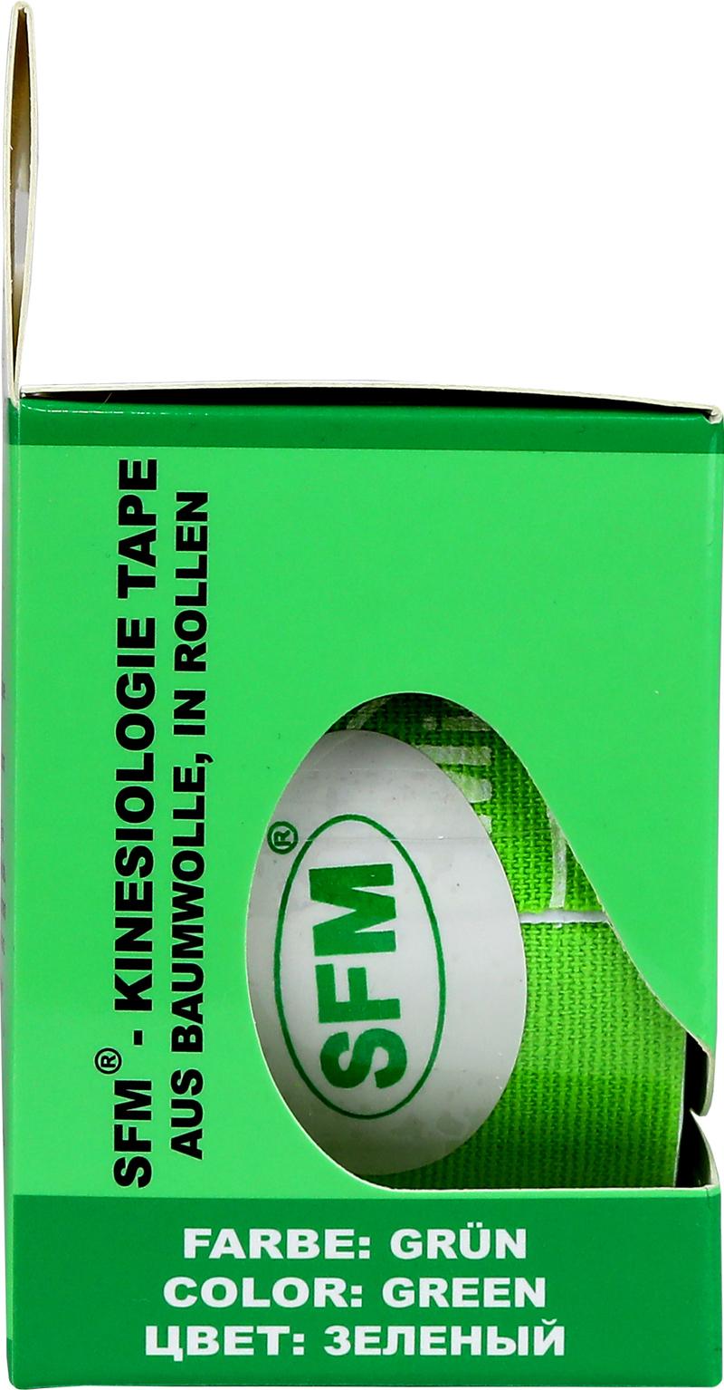 Лента кинезиологическая SFM-Plaster, на хлопковой основе, 5см Х 500см, зеленого цвета, в диспенсере, с логотипом