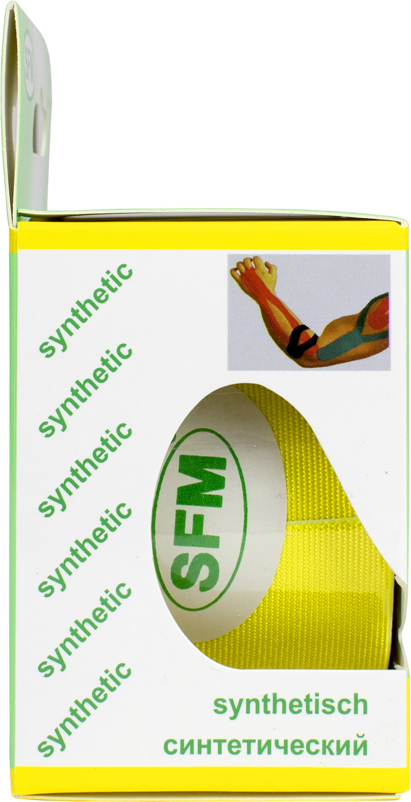 Лента кинезиологическая SFM-Plaster, на полимерной основе (нейлон), 5см Х 500см,    жёлтого цвета, в диспенсере
