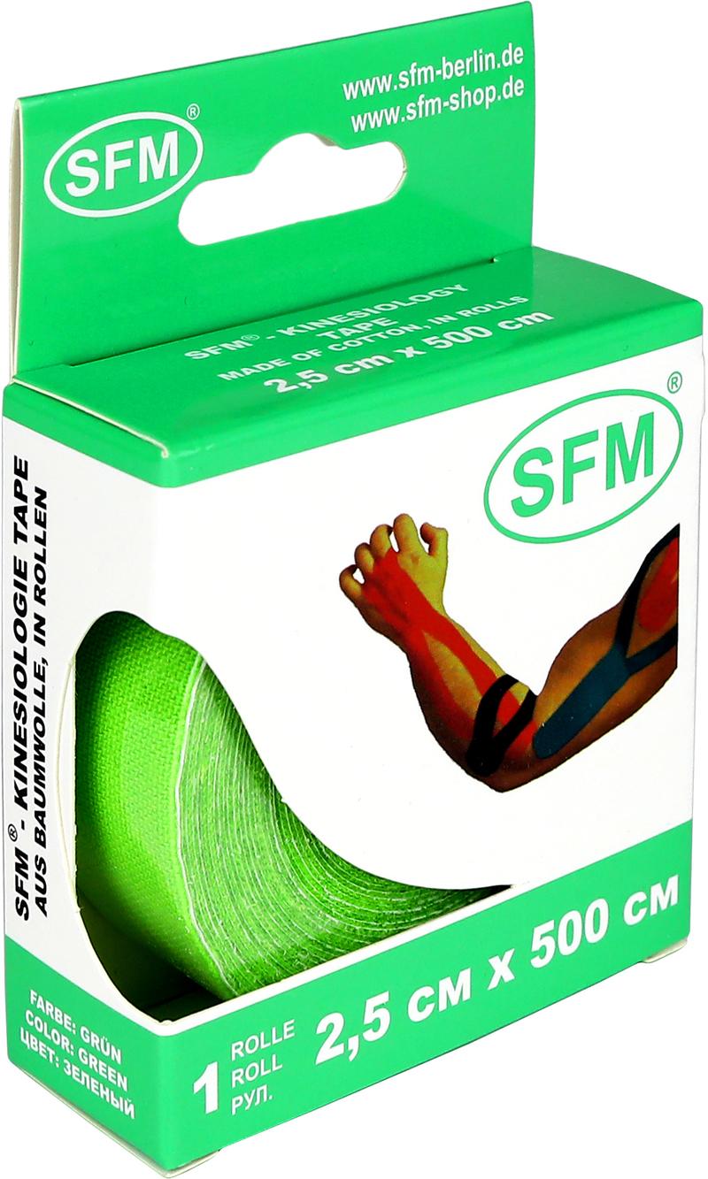 Лента кинезиологическая SFM-Plaster, на хлопковой основе, 2,5см Х 500см, зеленого цвета, в диспенсере