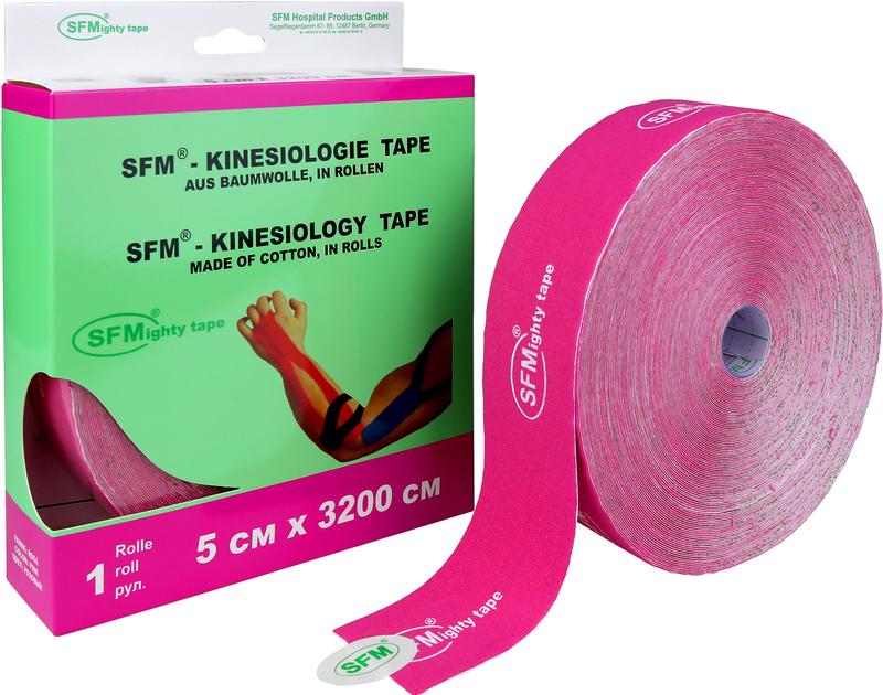Лента кинезиологическая SFM-Plaster, на хлопковой основе, 5см Х 3200см, розового цвета, в диспенсере, с логотипом