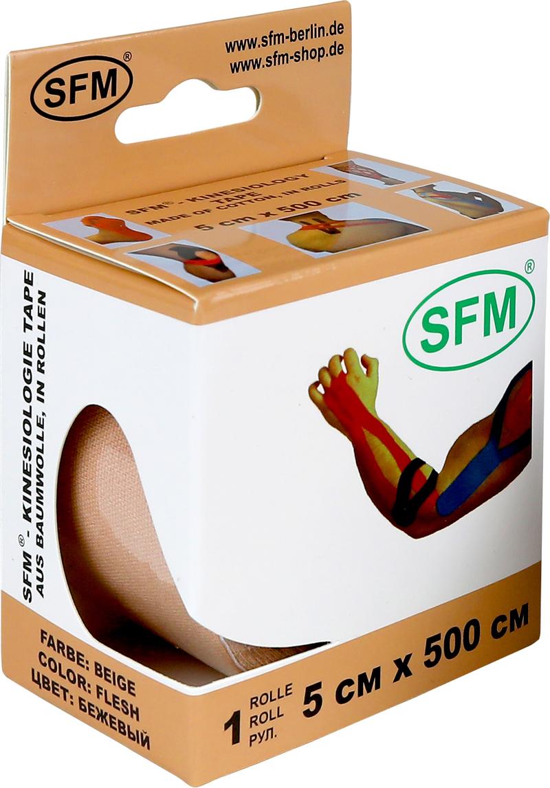 Лента кинезиологическая SFM-Plaster, на хлопковой основе, 5см Х 500см,  бежевого цвета, в диспенсере